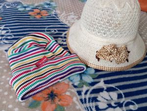 Striped Beanie and White Sun Hat
