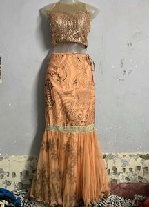 Stunning Peach Sequin Lehenga Choli Set