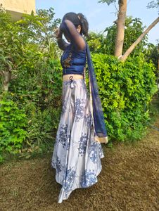 Stunning Blue &amp; Silver Floral Lehenga Choli