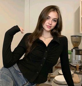Chic Ruched Black Shirt