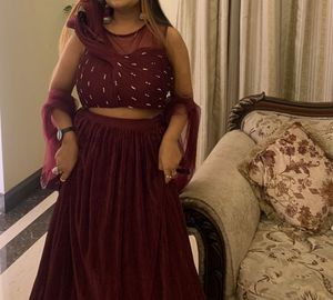 New Wine Burgundy Hooded Designer Blouse Lehenga