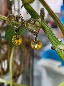 Heart Earrings with yellow crystal