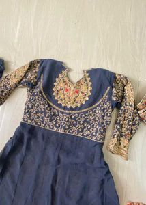Elegant Grey Embroidered plazo suit