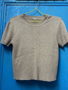 Grey Knit Cropped T-Shirt