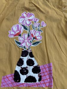Mustard Yellow T-Shirt with Floral Vase
