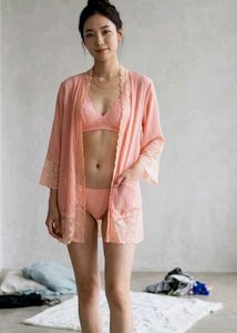 Sheer Pink Lace Robe & Lingerie Set