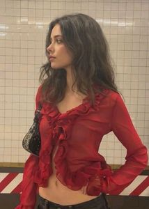 Vibrant Red Ruffled Blouse