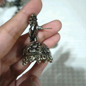 Oxidised Silver Peacock Jhumka Earrings