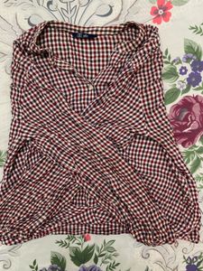 Checkered Button-Up Cropped Shirt