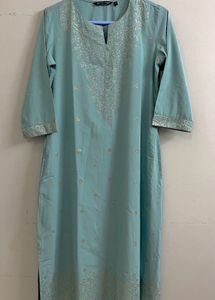 Elegant Teal Kurta with Silver Embellishments