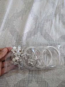 Silver Tone Statement Bangles with Charms