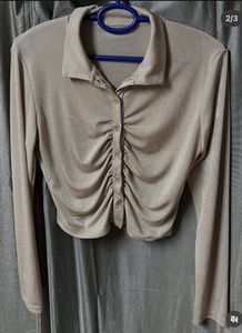 Ruched Button-Up Collared Top