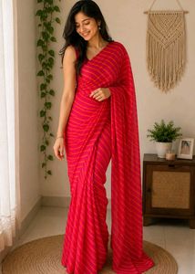 Vibrant Pink & Orange Striped Saree