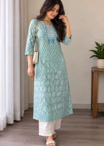 Mint Green Printed Straight Kurta