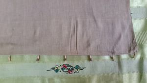 Beige Cotton Dupatta with Mustard jute Panel