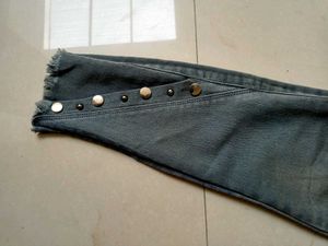 Grey Wash Button Detail Jeans