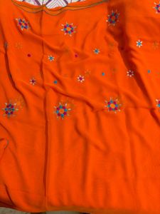 Vibrant Orange Embroidered Saree