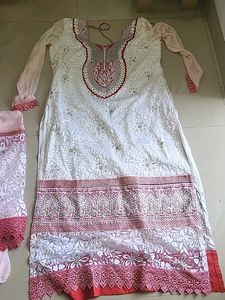 white designer dress  kurta plus duppatta