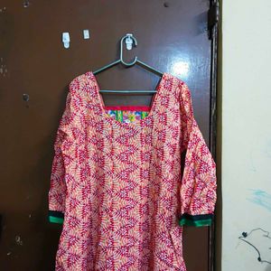 Pink Printed Kurta with Black pant