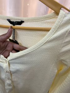 butter yellow Long Sleeve Henley Top