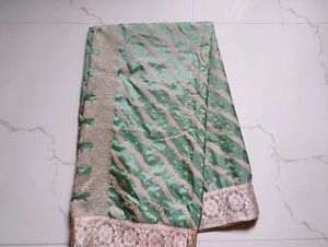 ⭐Elegant Mint Green Saree with Silver Border