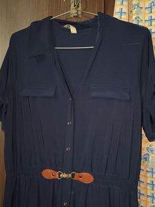 Elegant Navy Blue Maxi Dress with Belt