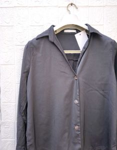 Korean Baggy Satin Button-Up Shirt