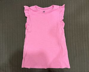 H&M Pink Ruffle Sleeve T-Shirt (xs-s)