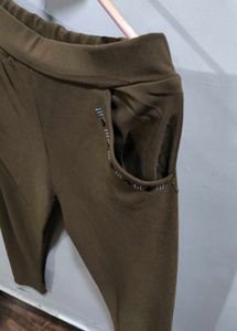 Stylish Olive Green Pants with Embellished Pockets