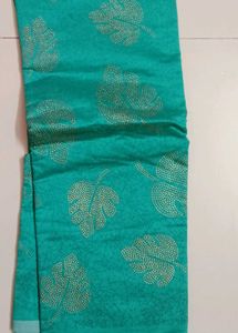 Beautiful Teal Saree with Gold Leaf Print