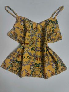 Yellow Floral Print Cropped Tank Top