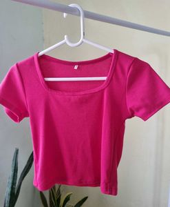 Vibrant Pink Cropped Ribbed Top