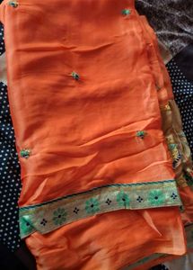 Orange Saree with Embellishments