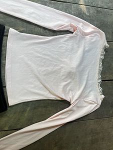 Pink Lace Trim Tie Front Top XS