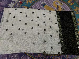 White &amp; Black Designer Saree