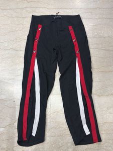 Stylish Black Track Pants with Red & White Stripes