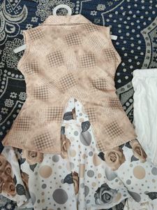 Girls Rose Print Dress with Vest