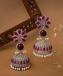maroon Oxidized Jhumka Earrings