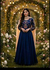 bust 40 Elegant Navy Blue Embroidered Anarkali Gow