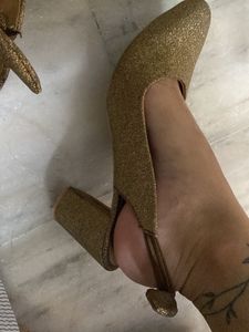 Gold Glitter Heels with Ankle Tie