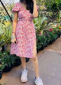 Pink Ditsy Floral Midi Dress