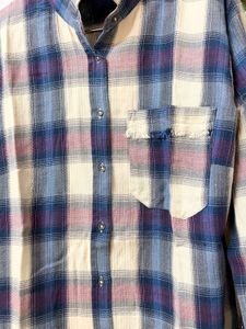 Espirit Frayed Hem Checked Blue Shirt Size S
