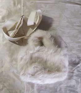 plush white faux fur H&M bag