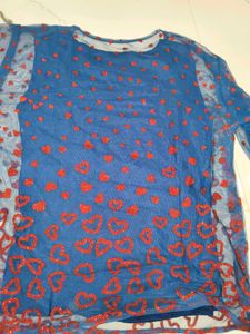 Chic Blue Heart Print Mesh Top