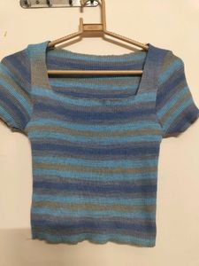 Striped Square Neck Cropped Top
