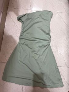 One-Shoulder Ruched Sage green Dress