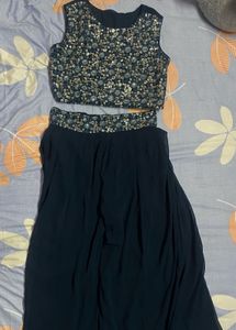 Embellished Navy Blue Kurta Set with Jacket