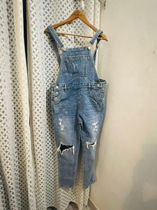 Distressed Denim Overalls