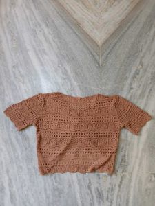 Crochet Knit V-Neck Top