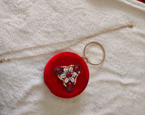 Red Velvet Shell Embellished Clutch